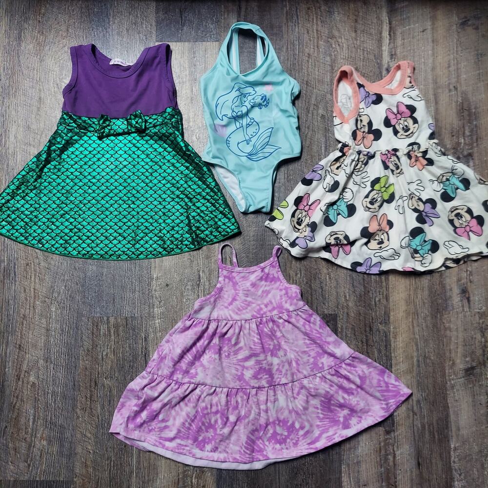 Girls 2T 2-3Y Dress & Swimsuit Bundle Disney Minnie Ariel Cat & Jack 4 Pieces